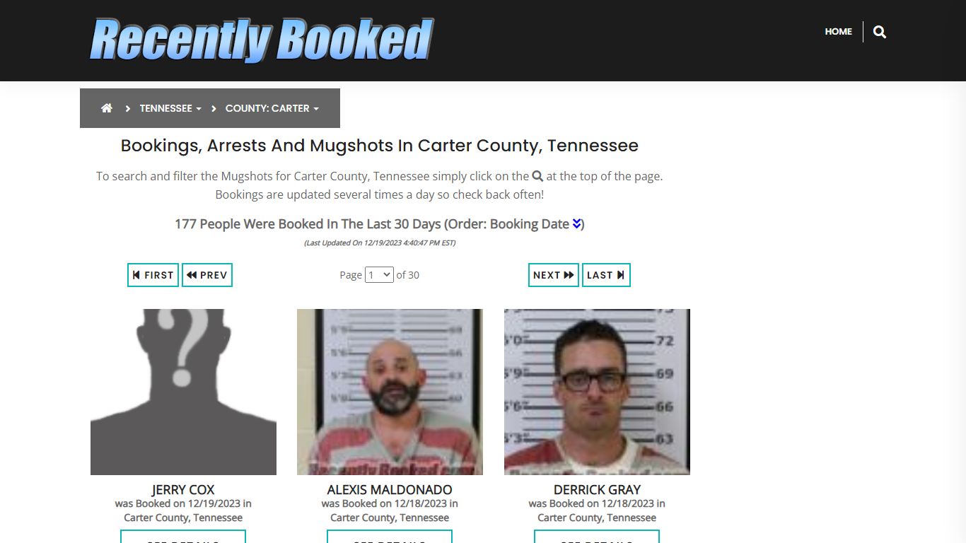 Bookings, Arrests and Mugshots in Carter County, Tennessee